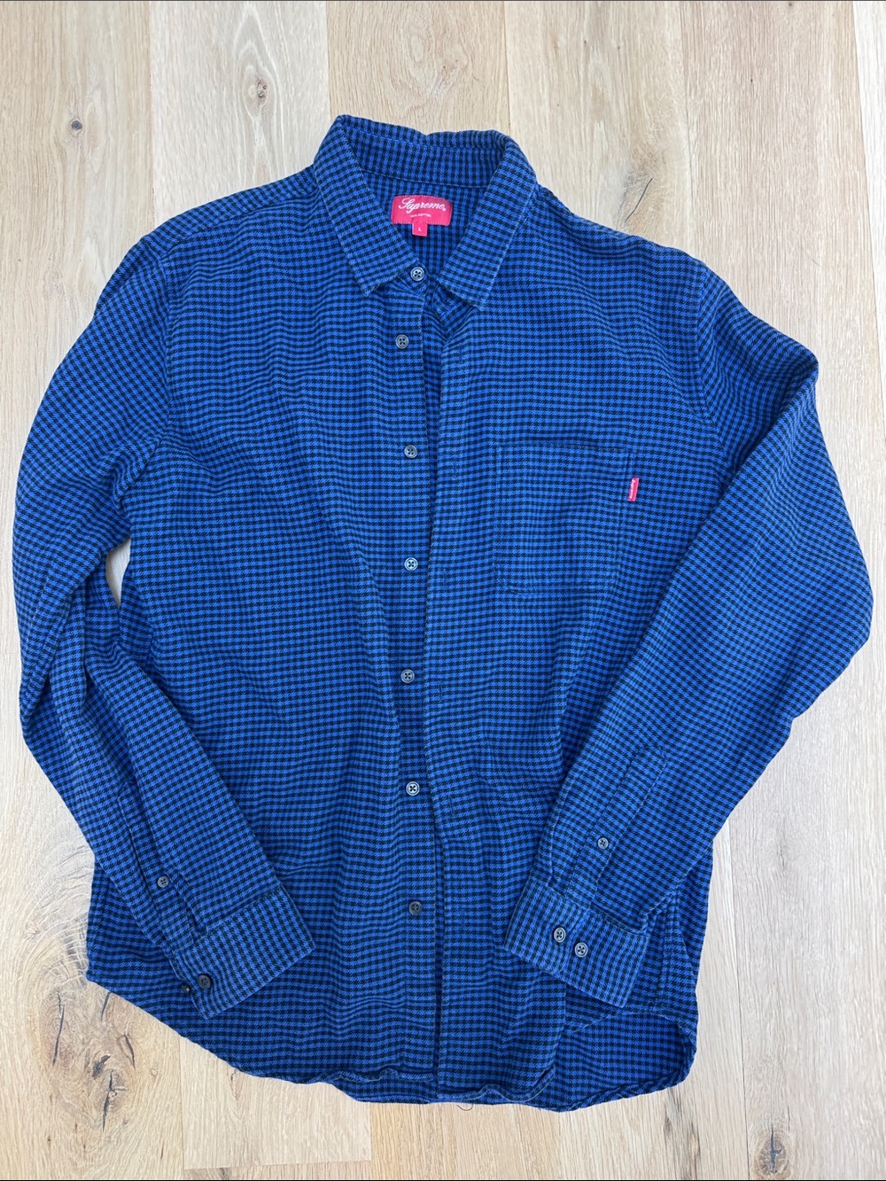 Supreme Navy and Black Micro Check 100% cotton long sleeve Button-Down Shirt